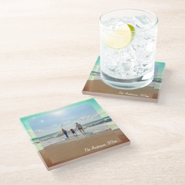Create Your Own Custom Memorable Family Photo Glass Coaster (Angled)
