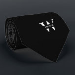 Create Your Own Custom Monogram And Name Black  Tie<br><div class="desc">An elegant necktie featuring a bold white monogram across a smooth Slate Black background. On top of this monogram sits your first or last name spelled out in all capitals. If you prefer a bolder look for the personal name inside of the large letter you can do the following: Use...</div>
