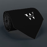 Create Your Own Custom Monogram And Name Black  Tie<br><div class="desc">An elegant necktie featuring a bold white monogram across a smooth Slate Black background. On top of this monogram sits your first or last name spelled out in all capitals. If you prefer a bolder look for the personal name inside of the large letter you can do the following: Use...</div>