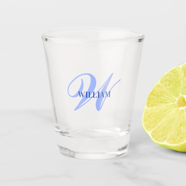Create Your Own Custom Monogram And Name Blue Shot Glass (Front)