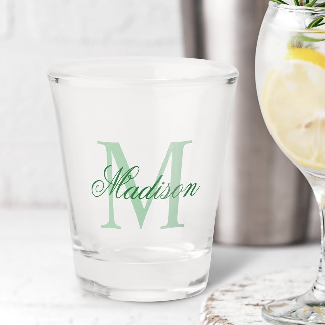 Create Your Own Custom Monogram And Name Green Shot Glass (Creator Uploaded)