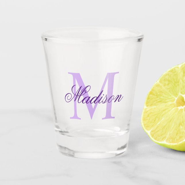 Create Your Own Custom Monogram And Name Purple Shot Glass (Front)