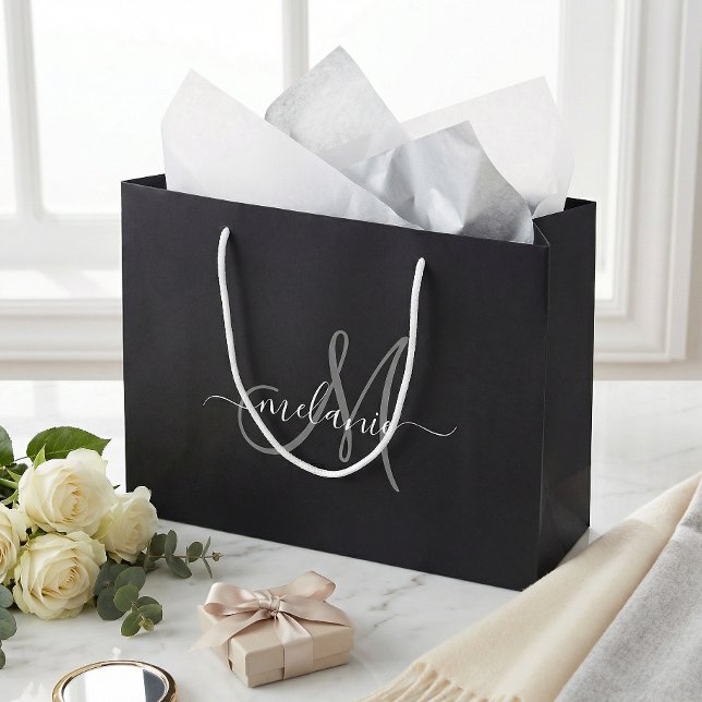Create Your Own Custom Monogram And Name Script Large Gift Bag (Creator Uploaded)