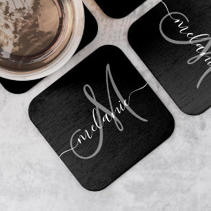 Create Your Own Custom Monogram And Name Script Square Paper Coaster
