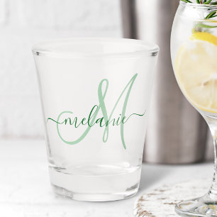 Create Your Own Custom Monogram Name Script Green Shot Glass