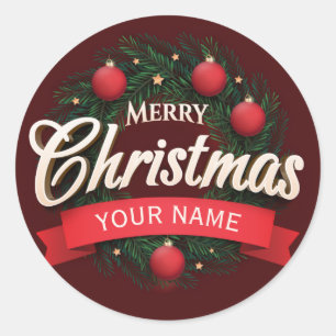 Create your own Custom Name Merry Christmas Classic Round Sticker