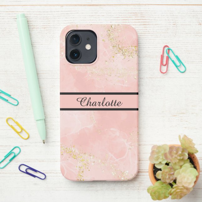 Create Your Own Custom Name Rose Gold Pink Stylish iPhone Case (On Desk)