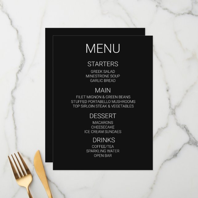 Create Your Own Custom Personalised Menu (Front/Back In Situ)