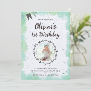 Create your own Custom Photo Boy Blue 1st Birthday Invitation