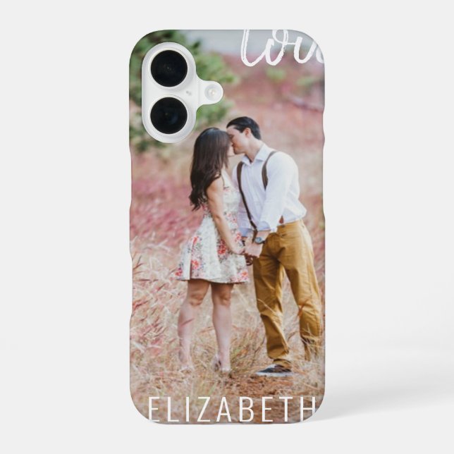 Create Your Own Custom Photo Modern Script LOVE iPhone 16 Case (Back)