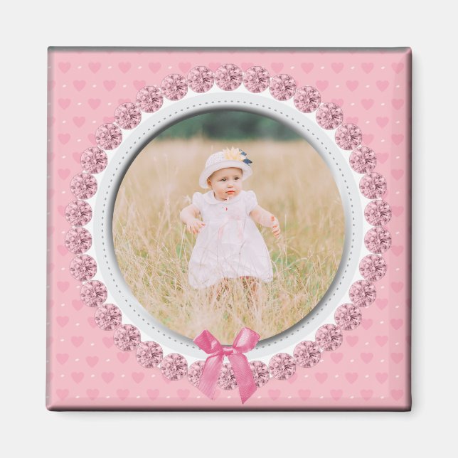 Create Your Own Custom Photo Personalised Pink Magnet (Front)