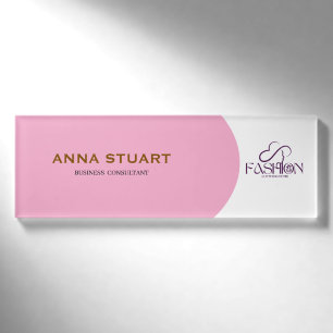 Create Your Own Custom Pink Business Logo Name Tag