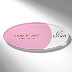 Create Your Own Custom Pink Business Logo Name Tag