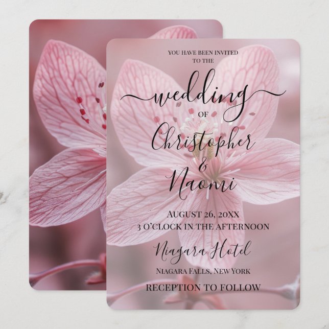 Create Your Own Custom Pretty Pink Flower Closeup Invitation (Front/Back)