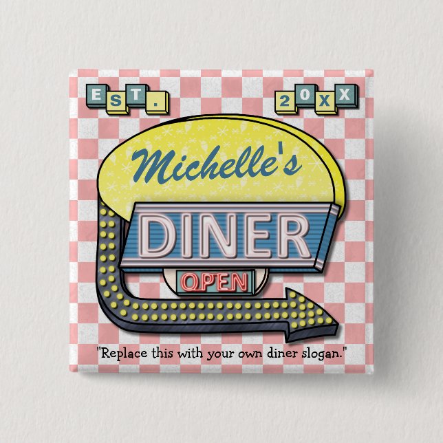 Create Your Own Custom Retro 50's Diner Sign 15 Cm Square Badge (Front)