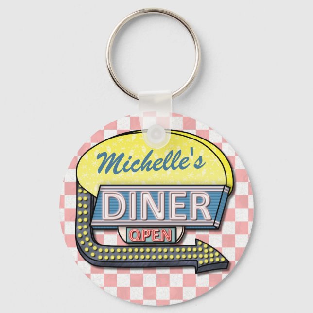 Create Your Own Custom Retro 50's Diner Sign 2 Key Ring (Front)