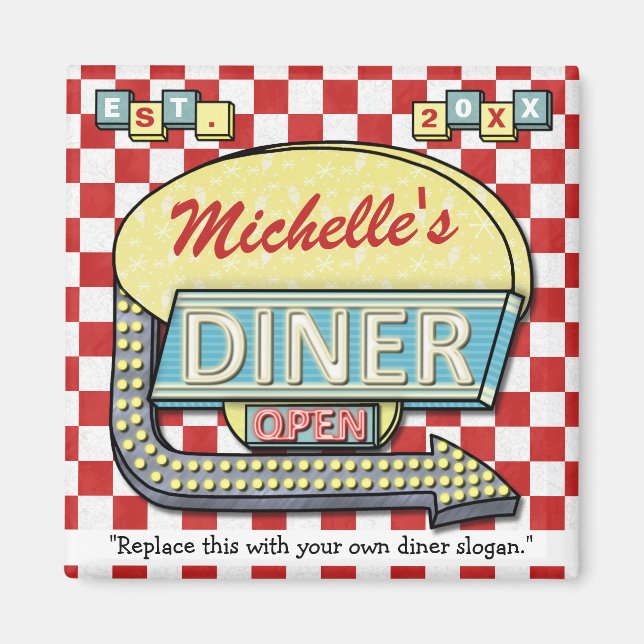 Create Your Own Custom Retro 50's Diner Sign Red Magnet (Front)