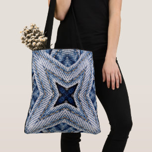 Create Your Own Custom Retro Denim Starburst Print Tote Bag