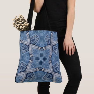 Create Your Own Custom Retro Denim X Strap Pattern Tote Bag