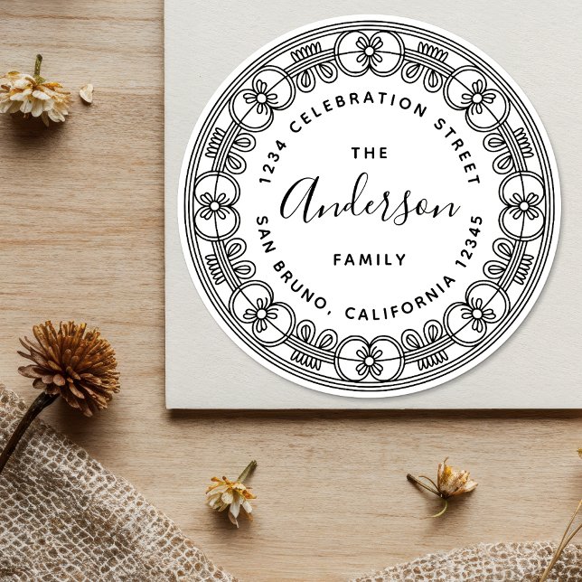 Create Your Own Custom Script Family Name Address Classic Round Sticker (Creator Uploaded)
