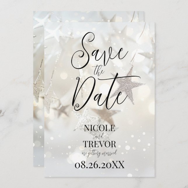 Create Your Own Custom Sparkling Stars Save The Date (Front/Back)