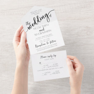 Create Your Own Custom Subtle B&W Flowers Wedding All In One Invitation