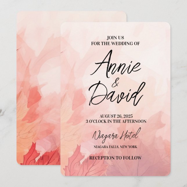 Create Your Own Custom Subtle Red Leaves Wedding Invitation (Front/Back)