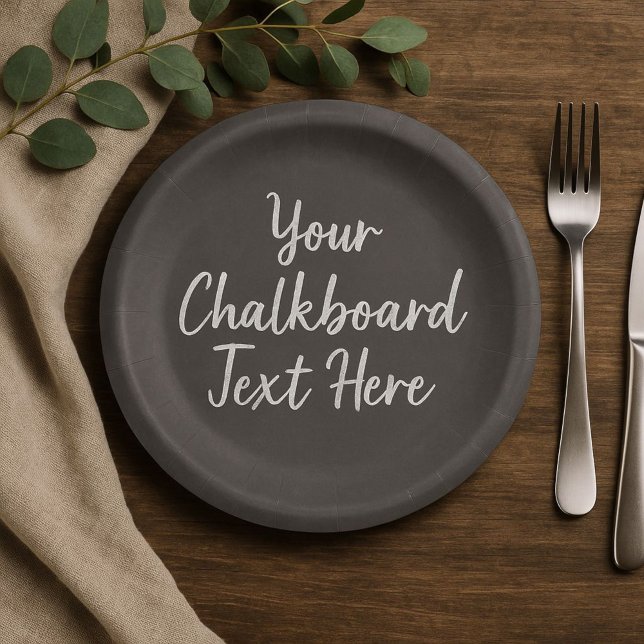 Create Your Own Custom Text Black Chalkboard Paper Plate (Creator Uploaded)
