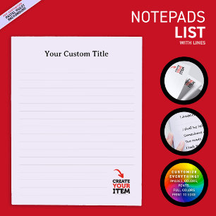 CREATE-YOUR-OWN Custom upload your design lined Notepad