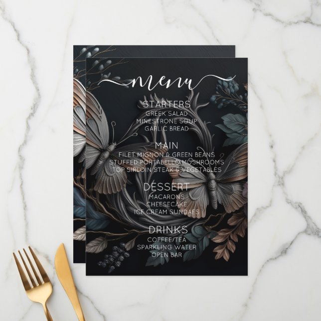 Create Your Own Custom Vintage Butterfly Menu (Front/Back In Situ)