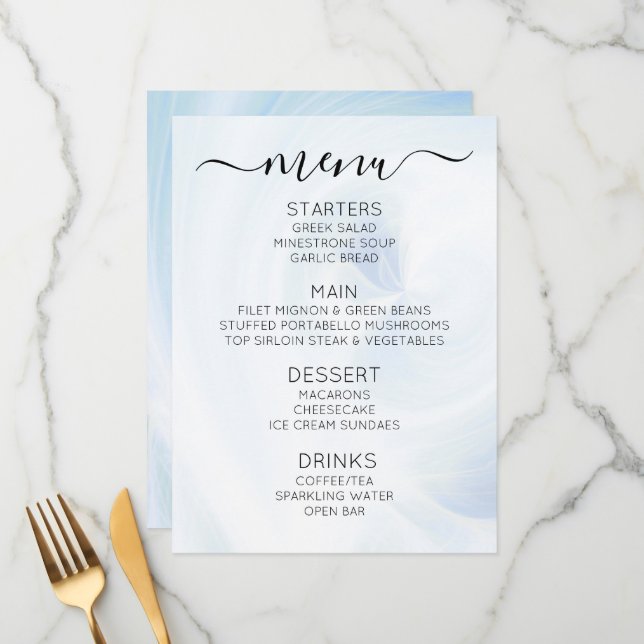 Create Your Own Custom White Light Swirls Menu (Front/Back In Situ)