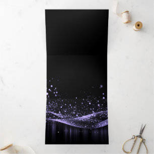 Create Your Own Customisable Glitter Ribbon Purple Tri-Fold Invitation