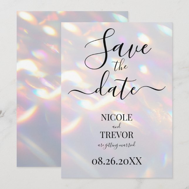 Create Your Own Customised Iridescent Lights Save The Date (Front/Back)