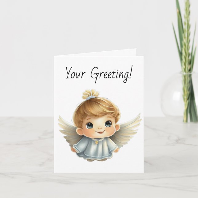 Create Your Own Cute Blonde Boy Christmas Angel Holiday Card (Front)