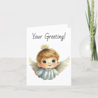 Create Your Own Cute Blonde Boy Christmas Angel Holiday Card