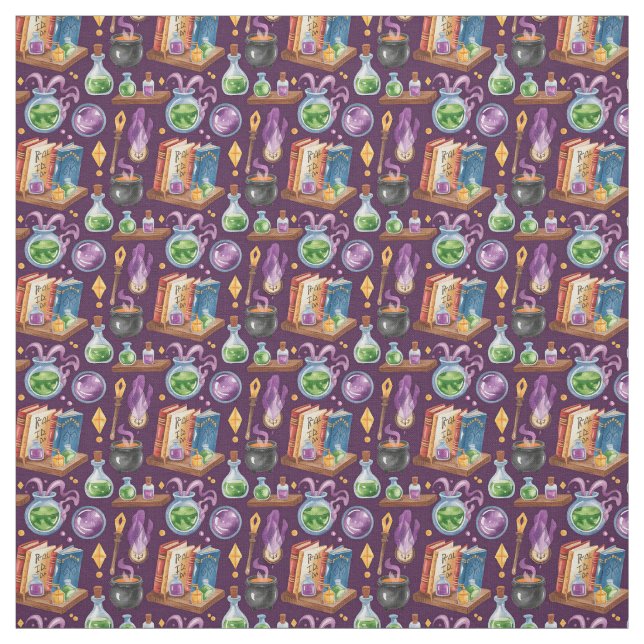 Create Your Own Cute Books Cauldrons Potion Purple Fabric (Swatch)