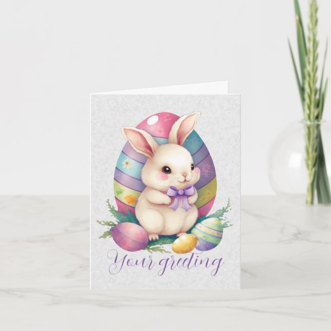 Create Your Own Cute Bunny & Coloured Eggs Card (Front)