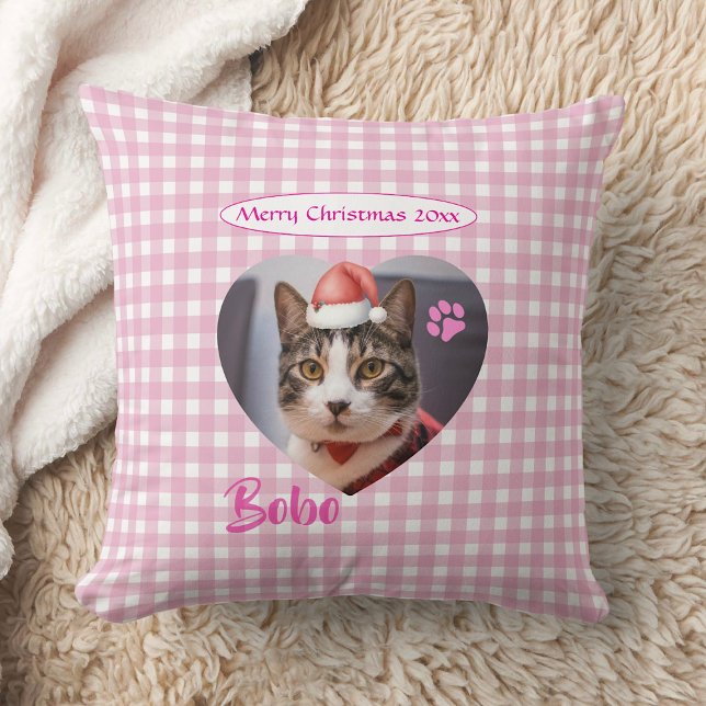 Create Your Own Cute Cat 2 Photo Script Christmas  Cushion (Create Your Own Cute Cat 2 Photo Script Christmas Throw Pillow as Christmas gift for cat Mom / Dad!)