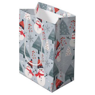 Create Your Own Cute Forest Snowmen Medium Gift Bag