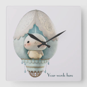 Create Your Own Cute Hot Air Balloon Bird Ride Square Wall Clock