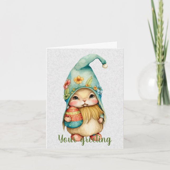 Create Your Own Cute Spring Gnome & Egg Card (Front)