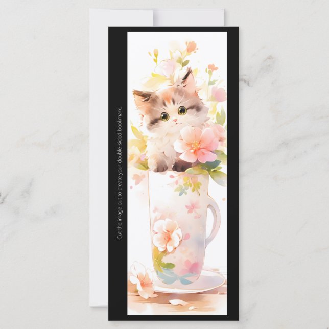 Create Your Own Cute Tea Cup Kitten Bookmark Card (Front)