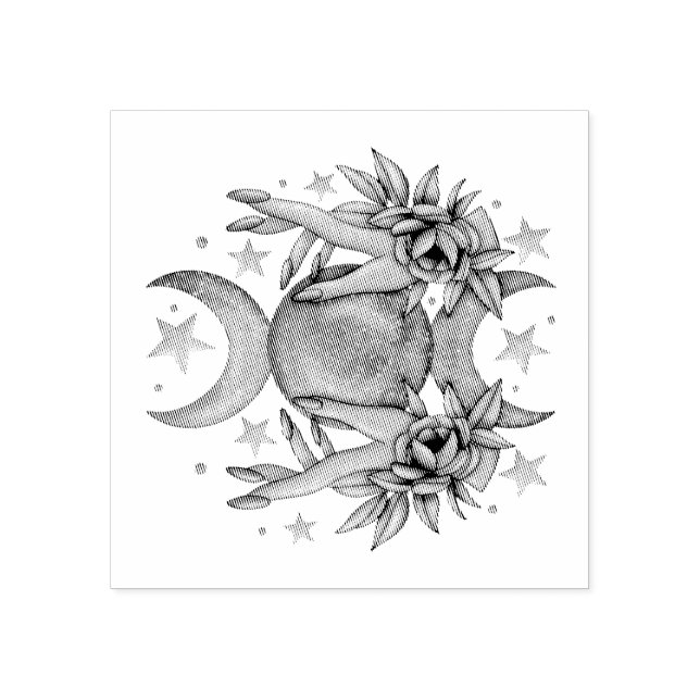 Create Your Own Cute Triple Moon Goddess & Roses Rubber Stamp (Imprint)
