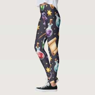 Create Your Own Cute Wizard Potions Scrolls Black Leggings