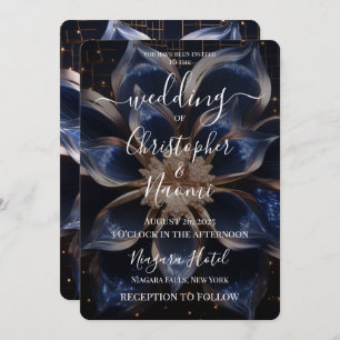Create Your Own Dark Blue Jewel Flower Invitation