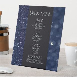 Create Your Own - Dark Blue Sparkles Drink Menu Pedestal Sign