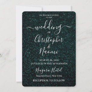 Create Your Own Dark Green Glitter Wedding Invitation