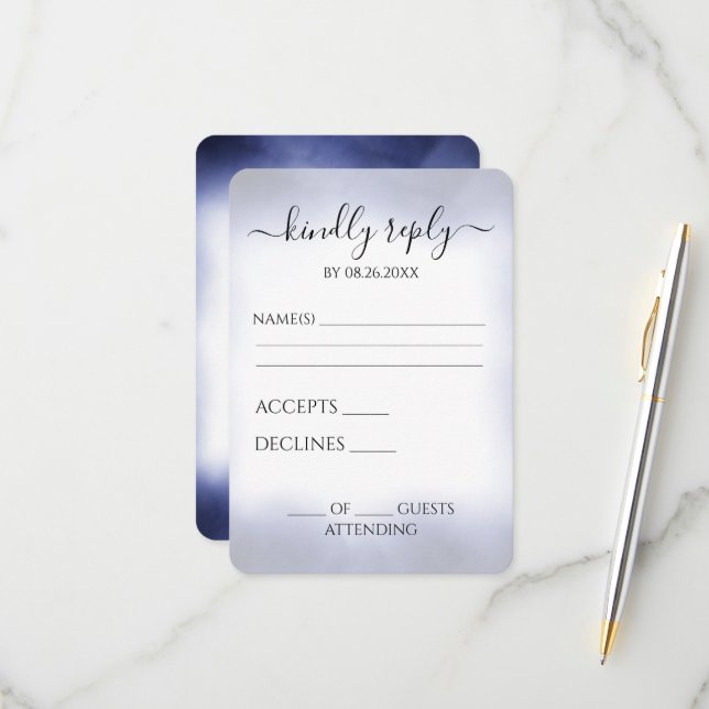 Create Your Own Dark Indigo Blue Edges RSVP Card (Front/Back In Situ)