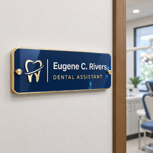 Create Your Own Dentist Tooth Logo Navy Blue Denta Name Tag