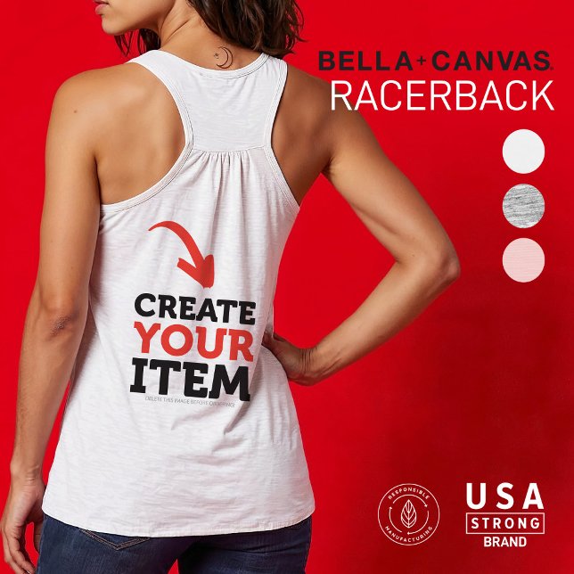 CREATE-YOUR-OWN DIY Custom upload your design Singlet (Upload your own custom design on a woman racerback flowy tank top. Various choice of colors.)